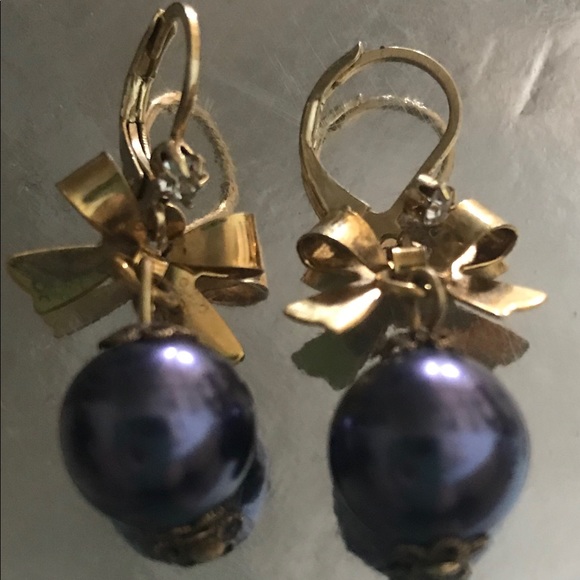 Purple pearl bow vintage retro Betsey Johnson earrings pinup bombshell sexy prom